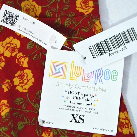 LULAROE AZURE Red Yellow Rose Floral Knee Length M - Picture 3 of 7